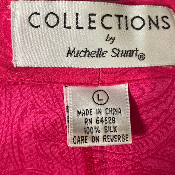 Vintage Collections by Michelle Stuart pink 100% Silk blouse- size Large - Picture 6 of 13